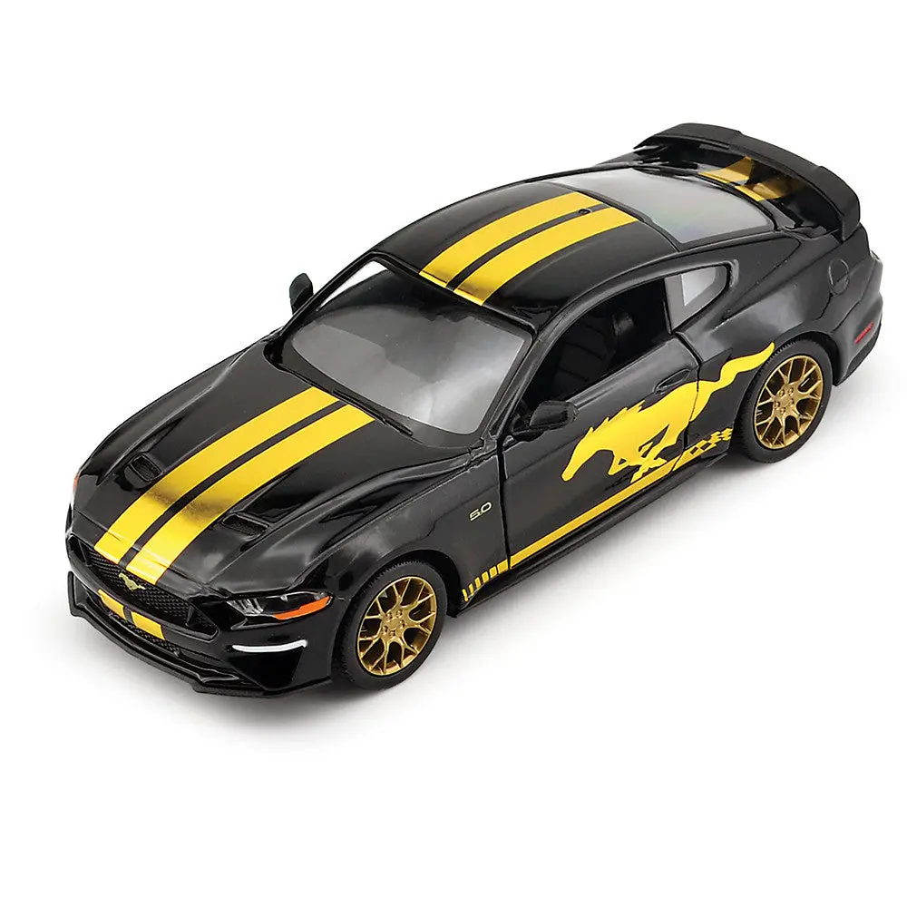 2018 Ford Mustang Gt – Black W/ Gold Stripes (Midnight Eclipse) Diecast 1:24 Scale Model - Motormax 79204 1