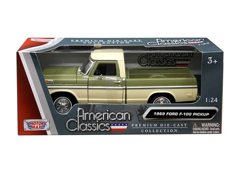 1969 Ford F-100 Pickup Truck - Green / Cream (Timeless Legends) Diecast 1:24 Model - Motormax 79315Grncrm 1