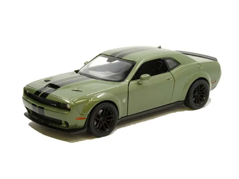 2018 Dodge Challenger Srt Hellcat Widebody - Green Metallic W/ Gunmetal Stripes Diecast 1:24 Scale Model Car - Motormax 79350Grn 1