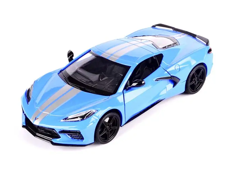 2020 Chevrolet Corvette C8 Stingray - Blue W/ Silver Stripes (Timeless Legends) Diecast 1:24 Scale Model - Motormax 79360Blsil 1
