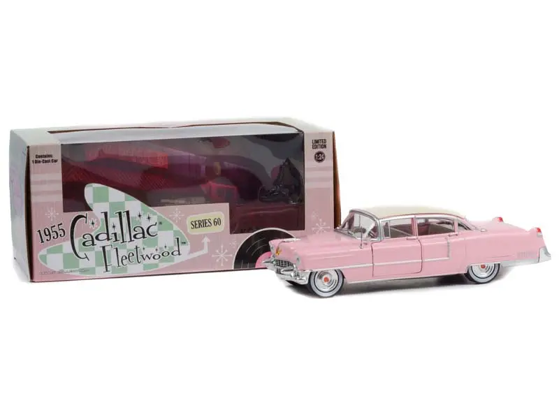 1955 Cadillac Fleetwood Series 60 - Pink W/ White Roof Diecast 1:24 Scale Model - Greenlight 84098 1