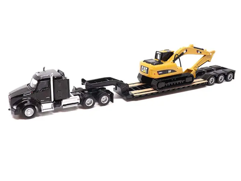 Kenworth T880s Sbfs 40In-Sleeper Tandem Tractor W/ Lowboy Trailer And Cat 320D L Hydraulic Excavator 1:87 Ho Scale Model - Diecast Masters 84420 1
