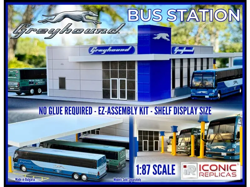 Greyhound Bus Station Diorama - E-Z Assembly Kit Diecast 1:87 Scale Model - Iconic Replicas 87-0599 1