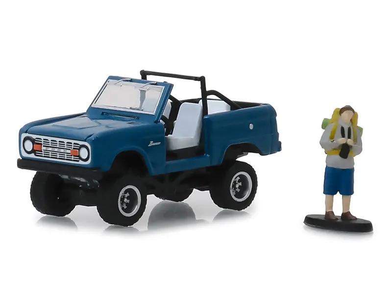 1967 Ford Bronco Dark Blue (Doors Removed) W/ Backpacker Figure (The Hobby Shop Series 6) Diecast 1:64 Scale Model - Greenlight 97060B 1