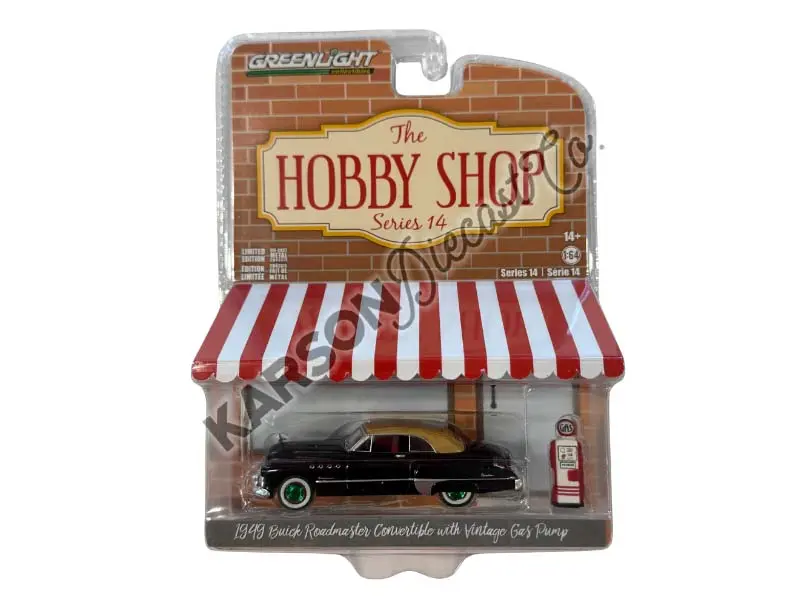 Chase 1949 Buick Roadmaster Convertible W/ Vintage Gas Pump (The Hobby Shop Series 14) Diecast 1:64 Scale Model - Greenlight 97140A 1