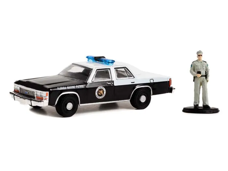 1990 Ford Ltd Crown Victoria - Florida Marine Patrol W/ Police Officer (The Hobby Shop) Series 14 Diecast 1:64 Scale Model - Greenlight 97140D 1