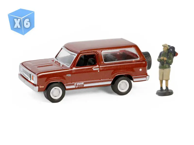 6 Pack 1978 Plymouth Trail Duster W/ Backpacker Figure – Canyon Red Sunfire (The Hobby Shop Series 16) Diecast 1:64 Scale Model - Greenlight 97160C 1