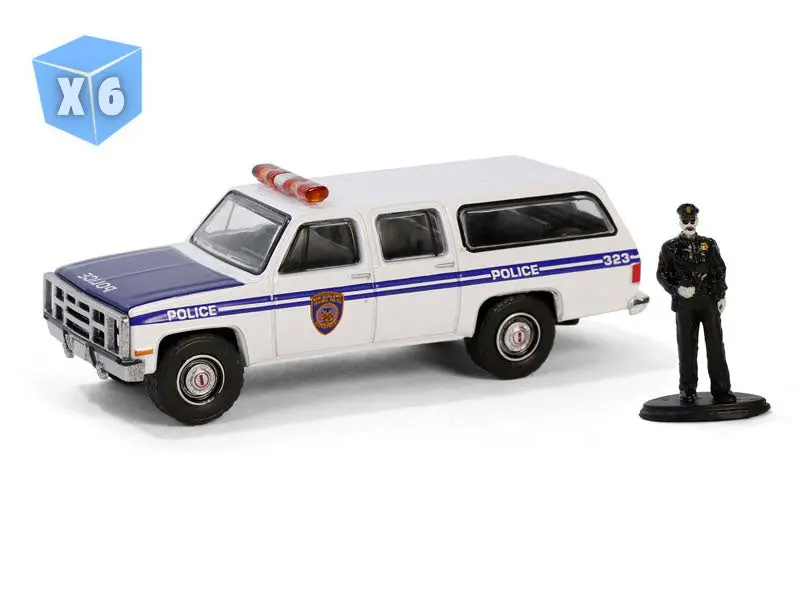 6 Pack 1985 Gmc Suburban 2500 – New York City Transit Police W/ Officer Figure (The Hobby Shop Series 16) Diecast 1:64 Scale Model - Greenlight 97160D 1
