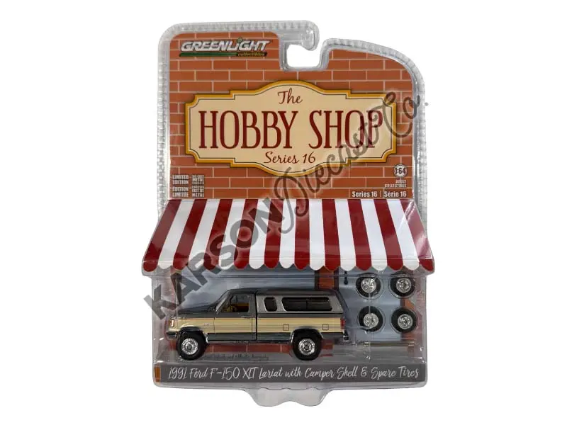 Raw Chase 1991 Ford F-150 Xlt Lariat W/ Camper Shell & Spare Tires Two-Tone (The Hobby Shop Series 16) Diecast 1:64 Scale Model - Greenlight 97160E 1