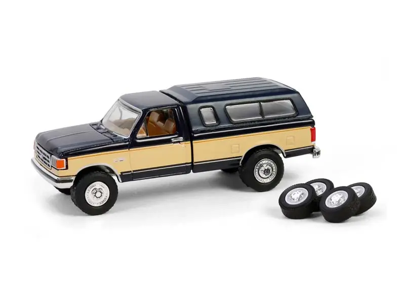 1991 Ford F-150 Xlt Lariat W/ Camper Shell & Spare Tires Two-Tone (The Hobby Shop Series 16) Diecast 1:64 Scale Model - Greenlight 97160E 1