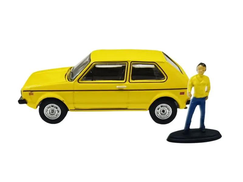 Pre-Order 1977 Vw Rabbit – Riyad Yellow W/ Female Customer (The Hobby Shop Series 17) Diecast 1:64 Scale Model - Greenlight 97170A 1