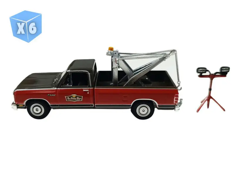 Pre-Order - 6 Pack 1983 Dodge Ram D-100 Royal Se W/ Drop-In Tow Hook – W/ Work Lights (The Hobby Shop Series 17) Diecast 1:64 Scale Model - Greenlight 97170B 1