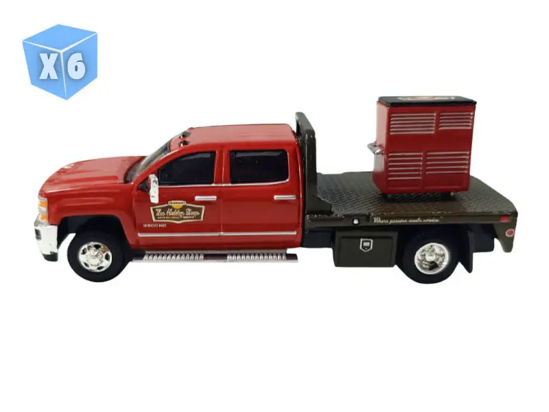 Pre-Order - 6 Pack 2016 Chevrolet Silverado 3500Hd Dually Flatbed W/ Tool Cabinet (The Hobby Shop Series 17) Diecast 1:64 Scale Model - Greenlight 97170D 1