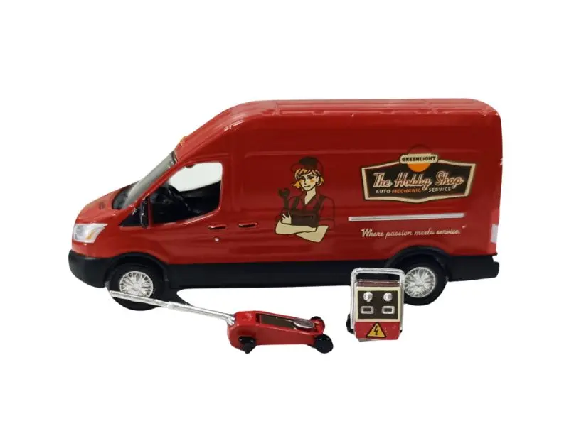 Pre-Order 2019 Ford Transit Lwb High Roof – Mobile Mechanic W/ Car Jack And Battery (The Hobby Shop Series 17) Diecast 1:64 Scale Model - Greenlight 97170E 1