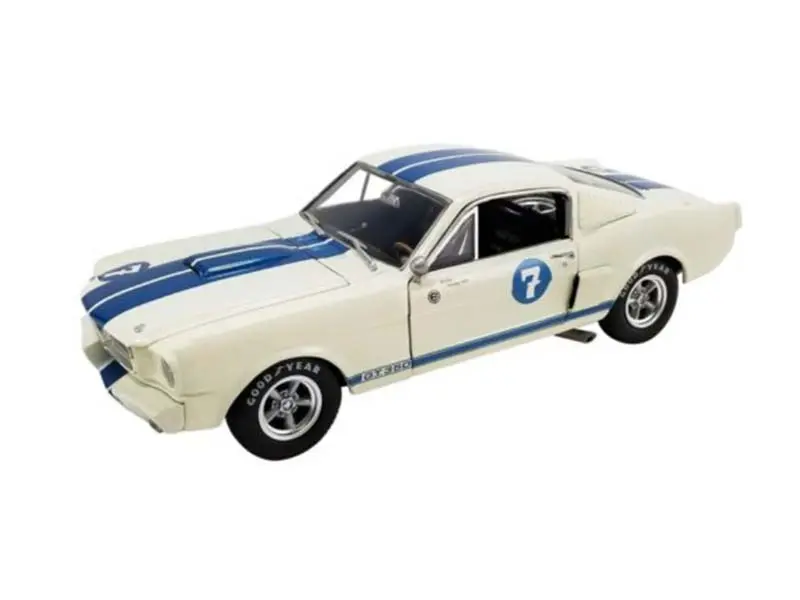 1965 Ford Mustang Shelby Gt350r #7 Stirling Moss – White W/ Blue Stripes (Limited 1 Of 516) Diecast 1:18 Scale Model - Acme A1801814 1