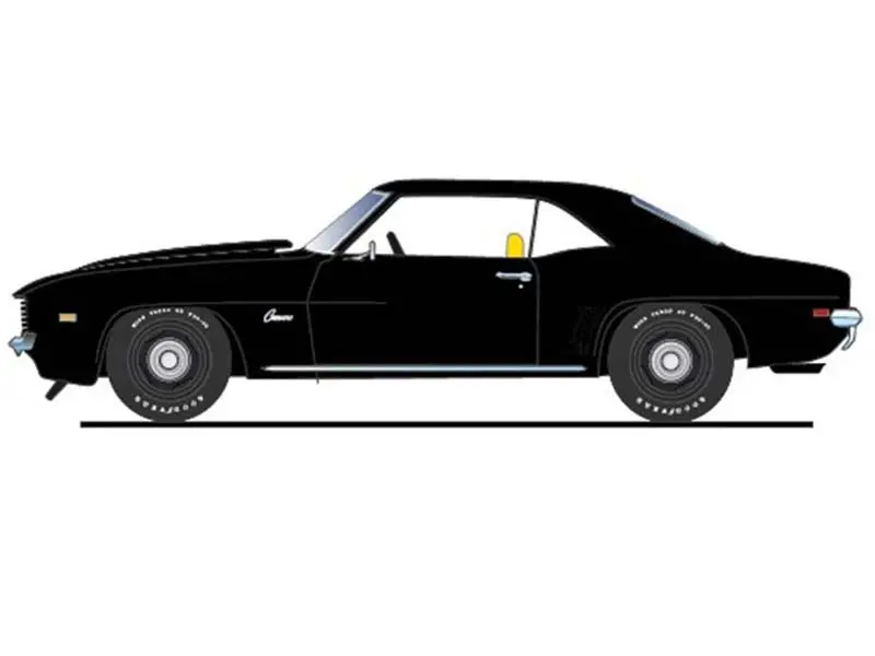 Pre-Order 1969 Chevrolet Copo Camaro - Black W/ Yellow Houndstooth Interior Diecast 1:18 Scale Model - Acme A1805736 1