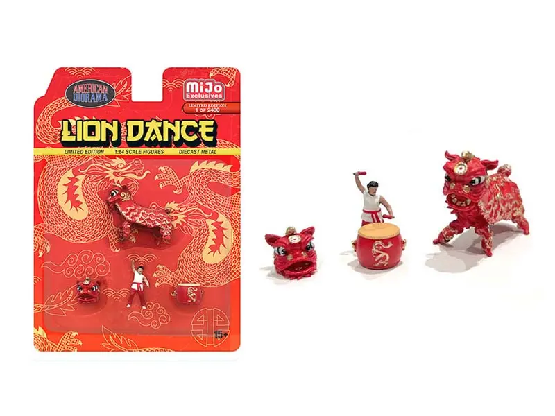 Lion Dance Figure Set – Red (Mijo Exclusive) Diecast 1:64 Scale Model - American Diorama Ad2403 1