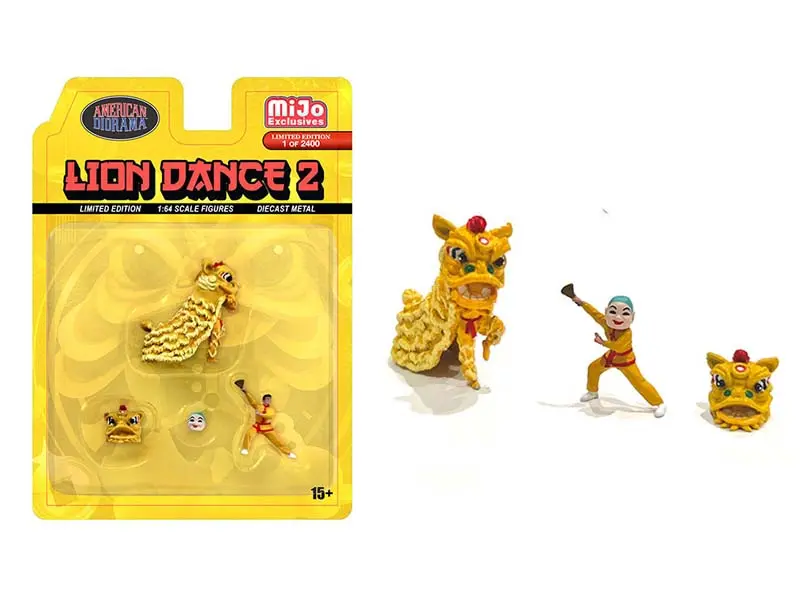Lion Dance 2 Figure Set – Yellow (Mijo Exclusive) Diecast 1:64 Scale Model - American Diorama Ad2404 1