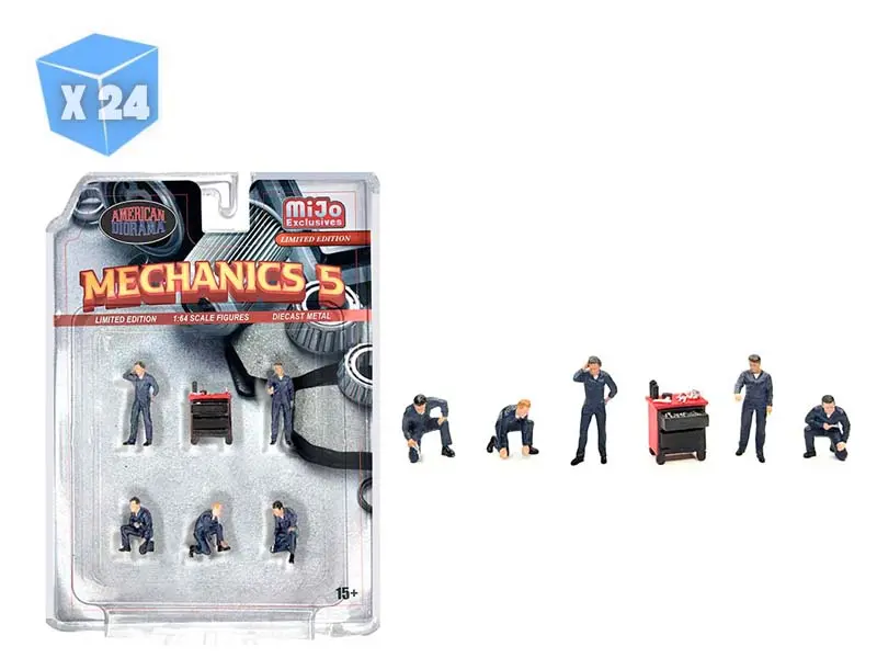 24 Pack Mechanics 5 Figures Diecast 1:64 Scale Model - American Diorama Ad2435 1