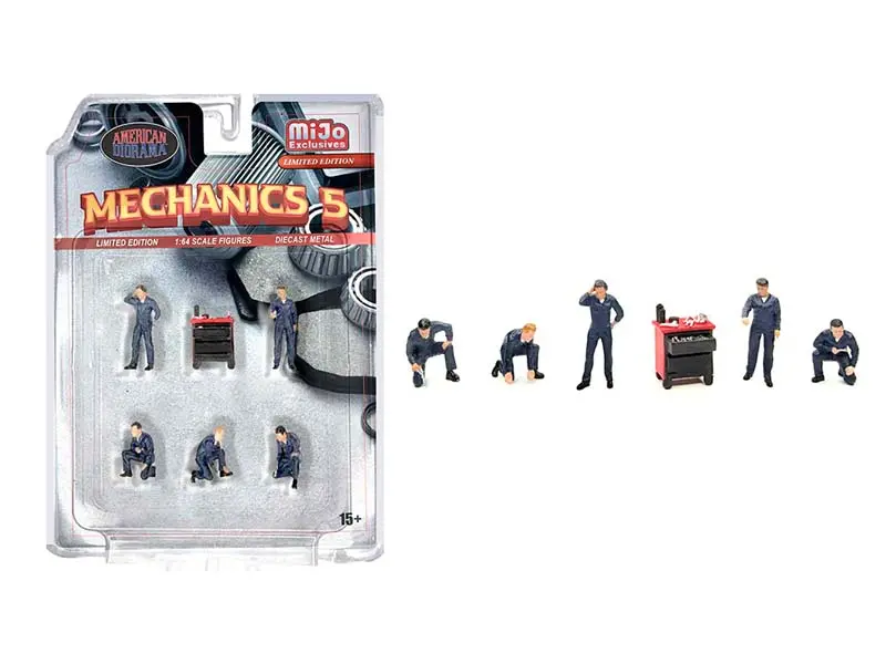 Mechanics 5 Figures Diecast 1:64 Scale Model - American Diorama Ad2435 1