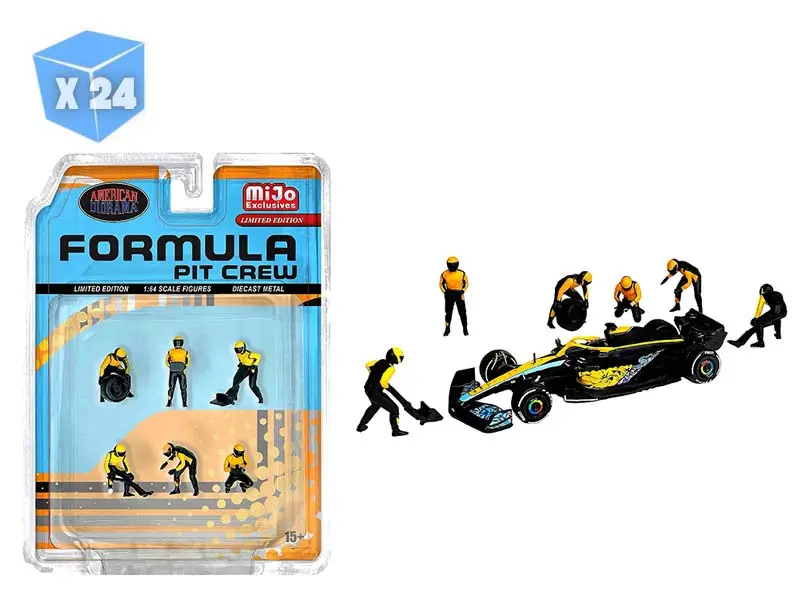 Pre-Order - 24 Pack Formula Pit Crew Figures – Team Orange Diecast 1:64 Scale Model - American Diorama Ad2441 1