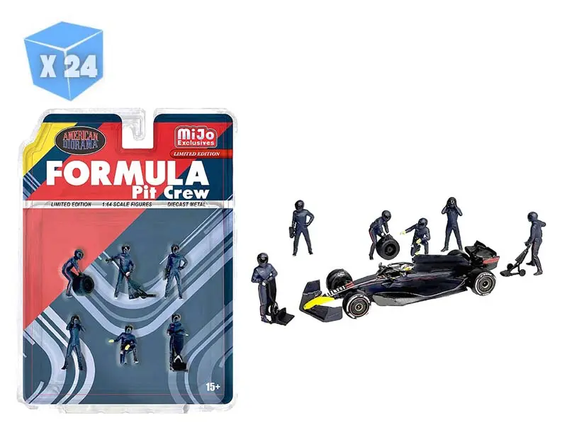 Pre-Order -24 Pack Formula Pit Crew Figures – Team Blue Diecast 1:64 Scale Model - American Diorama Ad2442 1
