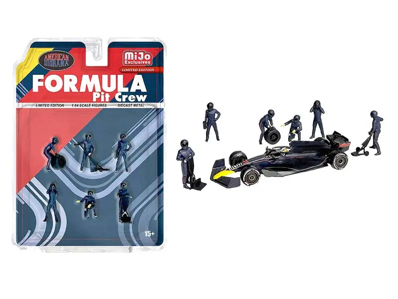 Pre-Order Formula Pit Crew Figures – Team Blue Diecast 1:64 Scale Model - American Diorama Ad2442 1
