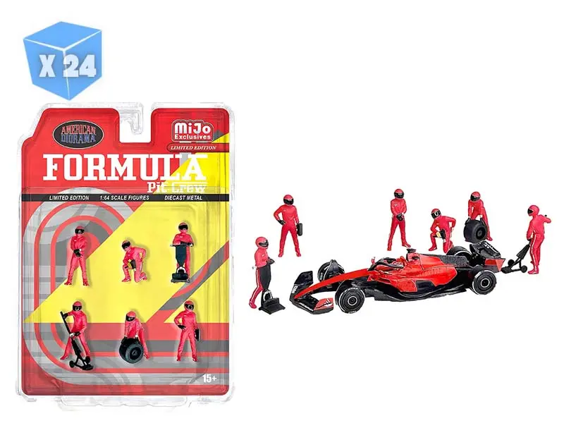 Pre-Order - 24 Pack Formula Pit Crew Figures – Team Red Diecast 1:64 Scale Model - American Diorama Ad2443 1