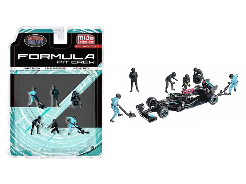 Pre-Order Figures Formula Pit Crew – Team Black Diecast 1:64 Scale Model - American Diorama Ad2444 1