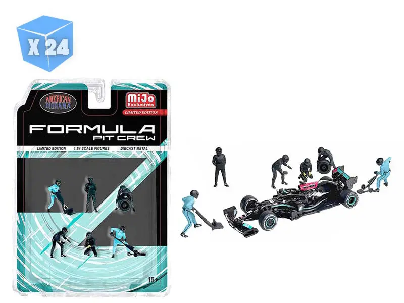 Pre-Order - 24 Pack Figures Formula Pit Crew – Team Black Diecast 1:64 Scale Model - American Diorama Ad2444 1