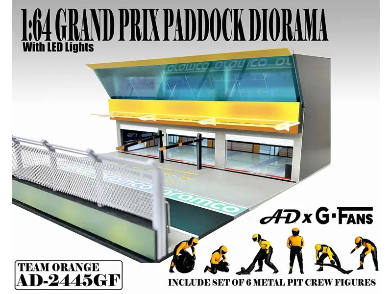 Pre-Order Figures Set Grand Prix Paddock Diorama W L.E.D. – Team Orange Diecast 1:64 Scale Model - American Diorama Ad2445 1
