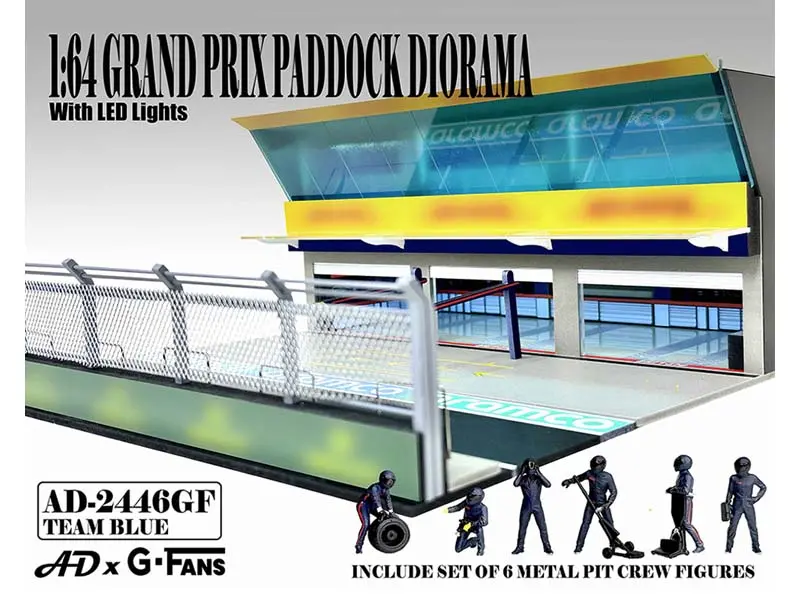 Pre-Order Figures Set Grand Prix Paddock Diorama W/ L.E.D. – Team Blue Diecast 1:64 Scale Model - American Diorama Ad2446 1