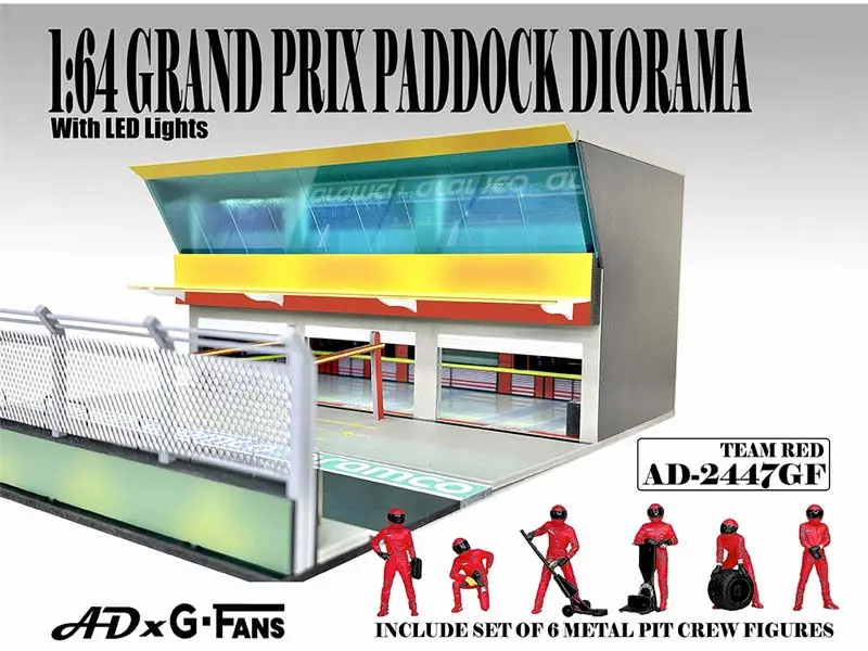 Pre-Order Figures Set Grand Prix Paddock Diorama W/ L.E.D. – Team Red Diecast 1:64 Scale Model - American Diorama Ad2447 1