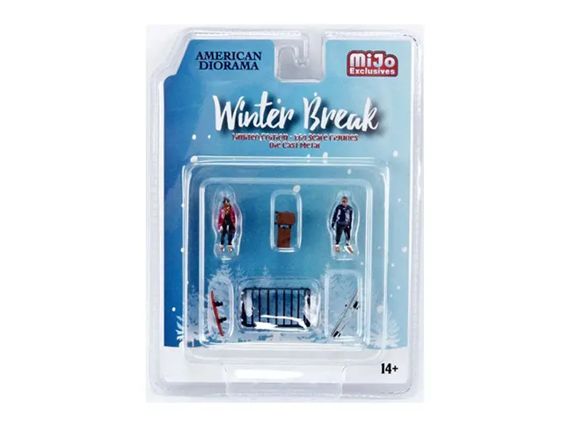 "Winter Break" Diecast Set Of 6 Pieces (2 Figures And 4 Accessories) 1:64 Scale Models - American Diorama 76462 1