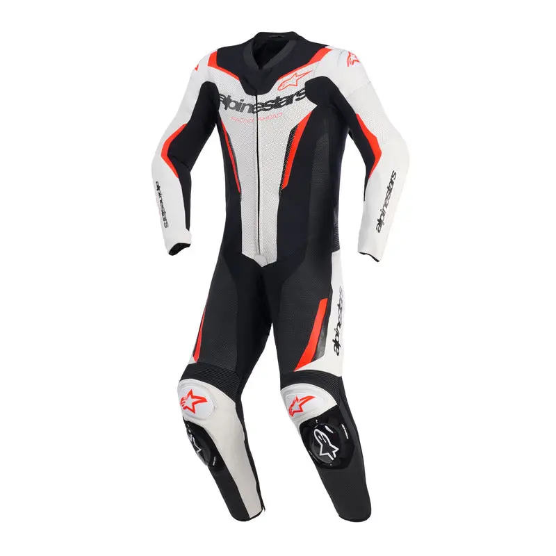 Alpinestars Gp Force V2 1 Pc Leather Suit - White Black Fluro-Red 1