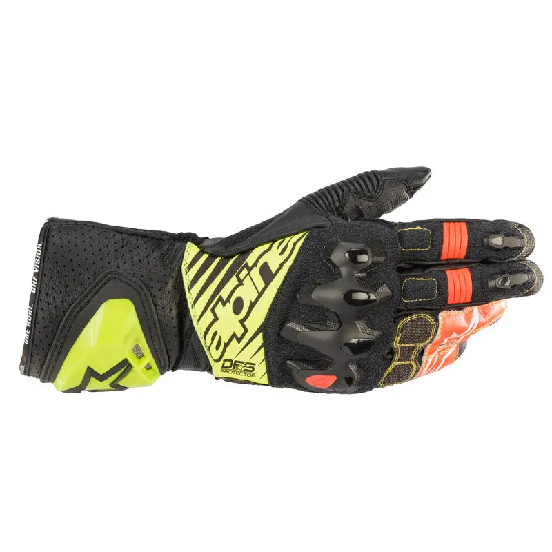 Alpinestars Gp Tech V2 Leather Gloves - Black/Fluro Yellow/Fluro Red 1
