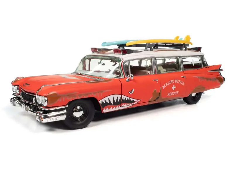 1959 Cadillac Eldorado Ambulance Surf Shark Diecast 1:18 Scale Model - Auto World Aw312 1