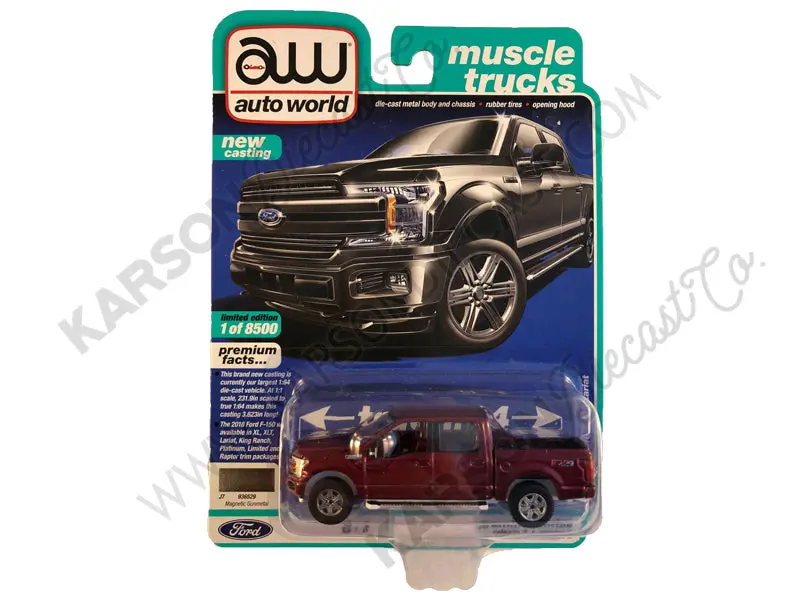 Chase 2018 Ford F-150 Lariat Pickup Truck Ultra Red Magnetic Gunmetal Gray Metallic "Muscle Trucks" Limited Edition To 8,500 Pieces Worldwide 1/64 Diecast Model Car - Autoworld - Aw64232b 1