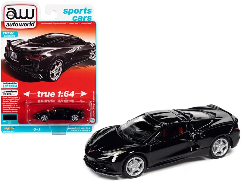 2020 Chevrolet Corvette C8 Stingray Black "Sports Cars" Limited Edition To 13904 Pieces Worldwide 1:64 Diecast Model Car - Autoworld 64312A 1