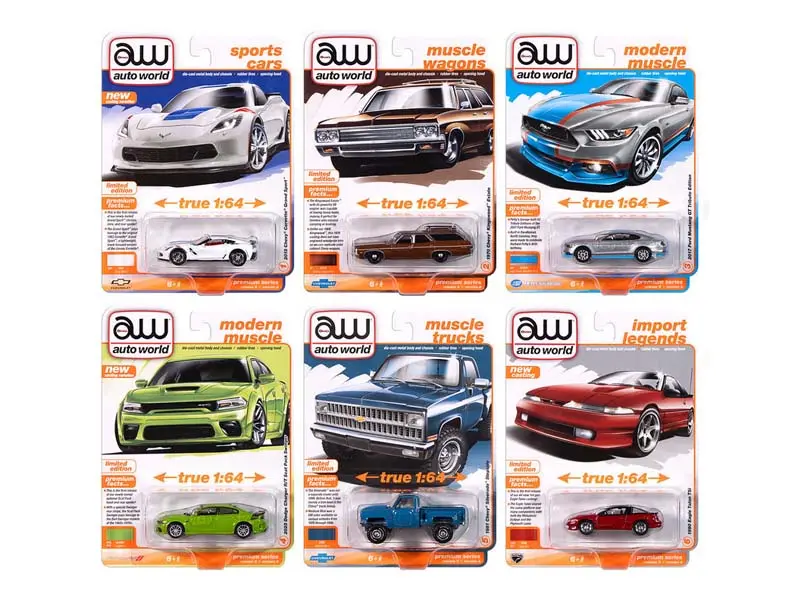 Premium 2024 Release 3 Version A Set Of 6 Diecast 1:64 Scale Models - Auto World Aw64452a 1