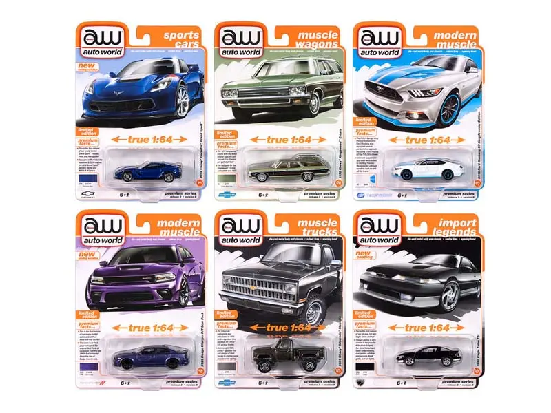 Premium 2024 Release 3 Version B Set Of 6 Diecast 1:64 Scale Models - Auto World Aw64452b 1