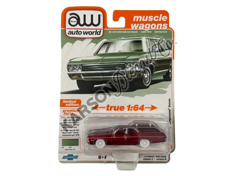 Chase 1970 Chevy Kingswood Estate Green Mist Poly W/ Woodgrain Side Panels (Premium 2024 Release 3 Version B) Diecast 1:64 Scale Model - Auto World Aw64452b 1