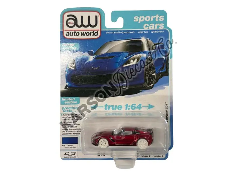 Ultra Red Chase 2019 Chevrolet Corvette Z06 – Blue Diecast 1:64 Scale Model - Auto World Awsp165b 1