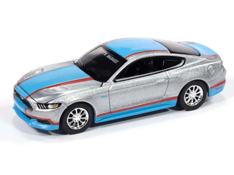 2017 Ford Mustang Gt Tribute Edition - Silver Body W/ Petty Blue Sides (Petty's Garage) Diecast 1:64 Scale Model - Auto World Awsp178a 1