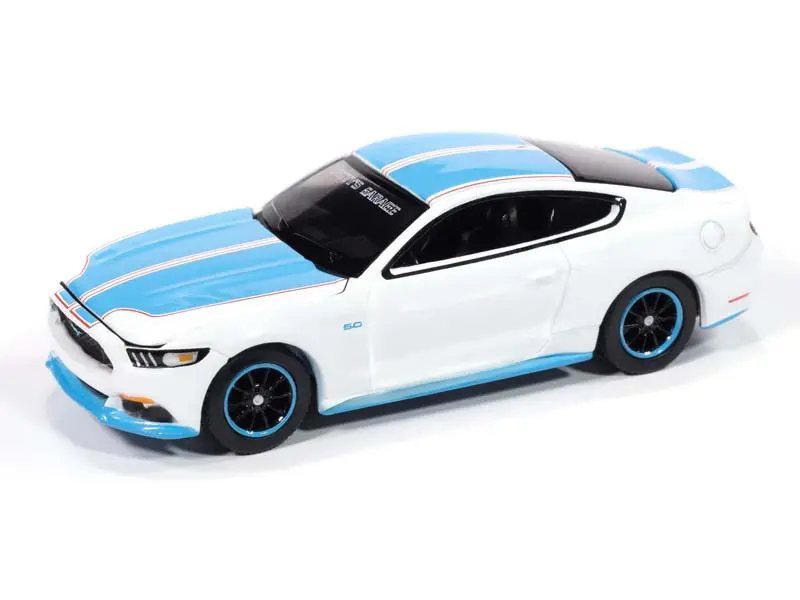 2016 Ford Mustang Gt King Premier Edition - White Body W/ Petty Blue Ground Effects (Petty's Garage) Diecast 1:64 Scale Model - Auto World Awsp178b 1