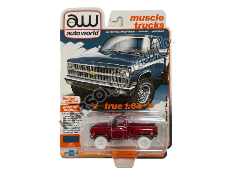 Chase 1981 Chevrolet Silverado 10 Pickup Stepside 4X4 – Medium Blue (Premium 2024 Release 3) Diecast 1:64 Scale Model - Auto World Awsp179a 1