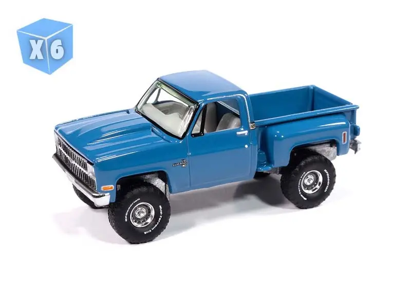 6 Pack 1981 Chevrolet Silverado 10 Pickup Stepside 4X4 – Medium Blue (Premium 2024 Release 3) Diecast 1:64 Scale Model - Auto World Awsp179a 1