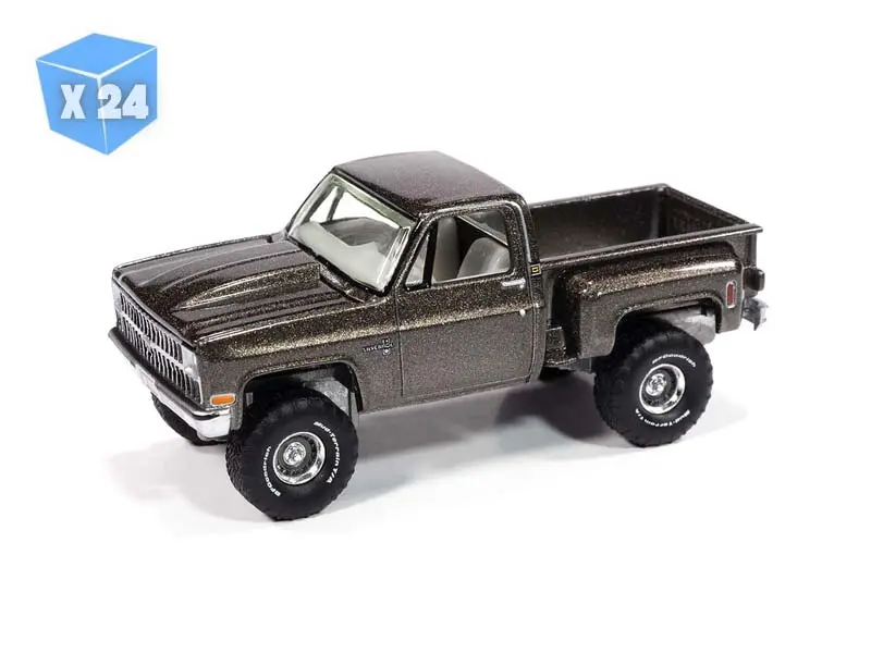 24 Pack 1981 Chevrolet Silverado Stepside Pickup - Medium Graystone Poly (Premium 2024 Release 3) Diecast 1:64 Scale Model - Auto World Awsp179b 1