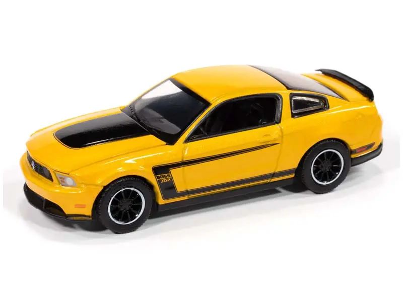 2012 Ford Mustang Boss 302 Yellow Blaze W/ Black Accents (Premium 2025 Release Version A) Diecast 1:64 Scale Model - Auto World Awsp186a 1