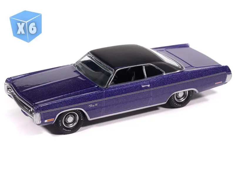 6 Pack 1971 Plymouth Fury Iii - Violet Diecast 1:64 Scale Model - Auto World Awsp204b 1